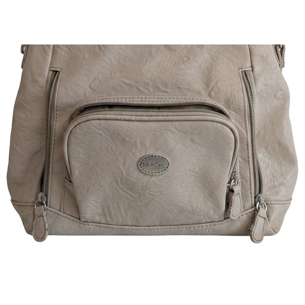 Multi-Sac Purse Shoulder Bag, Tan Pebbled Faux Leather, Zip Close, 10" x 9" - Picture 8 of 9